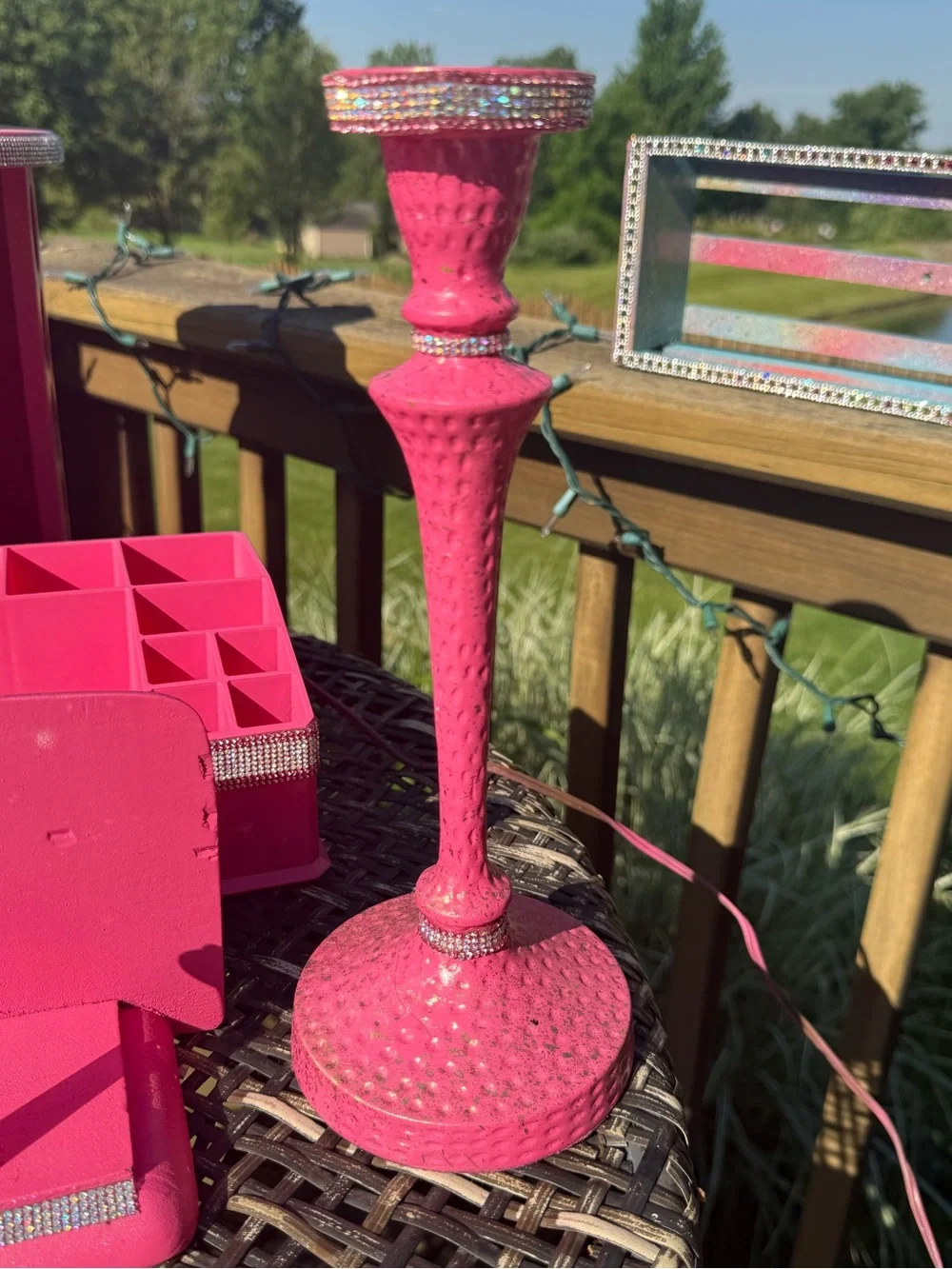 15 piece set-Hot Pink “Barbie Theme” vanity decor-with Rhinestone Accents!